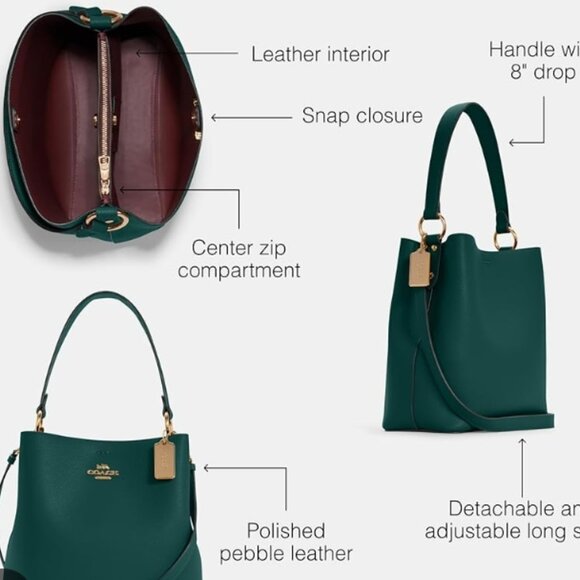 Nwt Coach large Town bucket bag in real leather olive green and silver - Picture 2 of 12